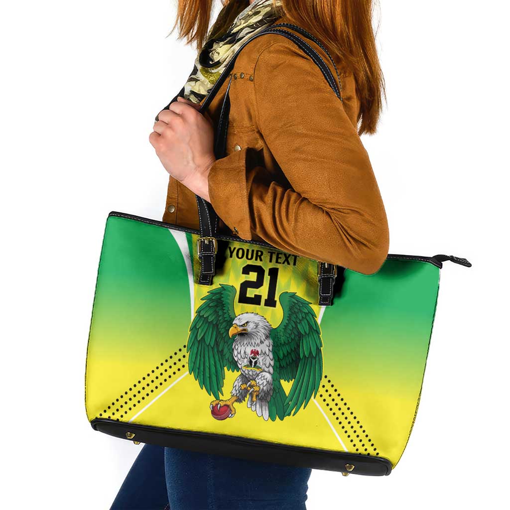 Nigeria Cricket Custom Leather Tote Bag Najeriya Yellow Greens Eagle - Wonder Print Shop