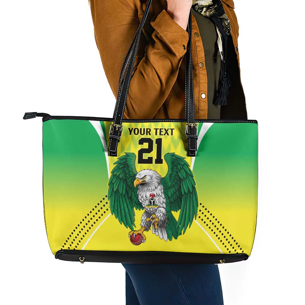 Nigeria Cricket Custom Leather Tote Bag Najeriya Yellow Greens Eagle - Wonder Print Shop