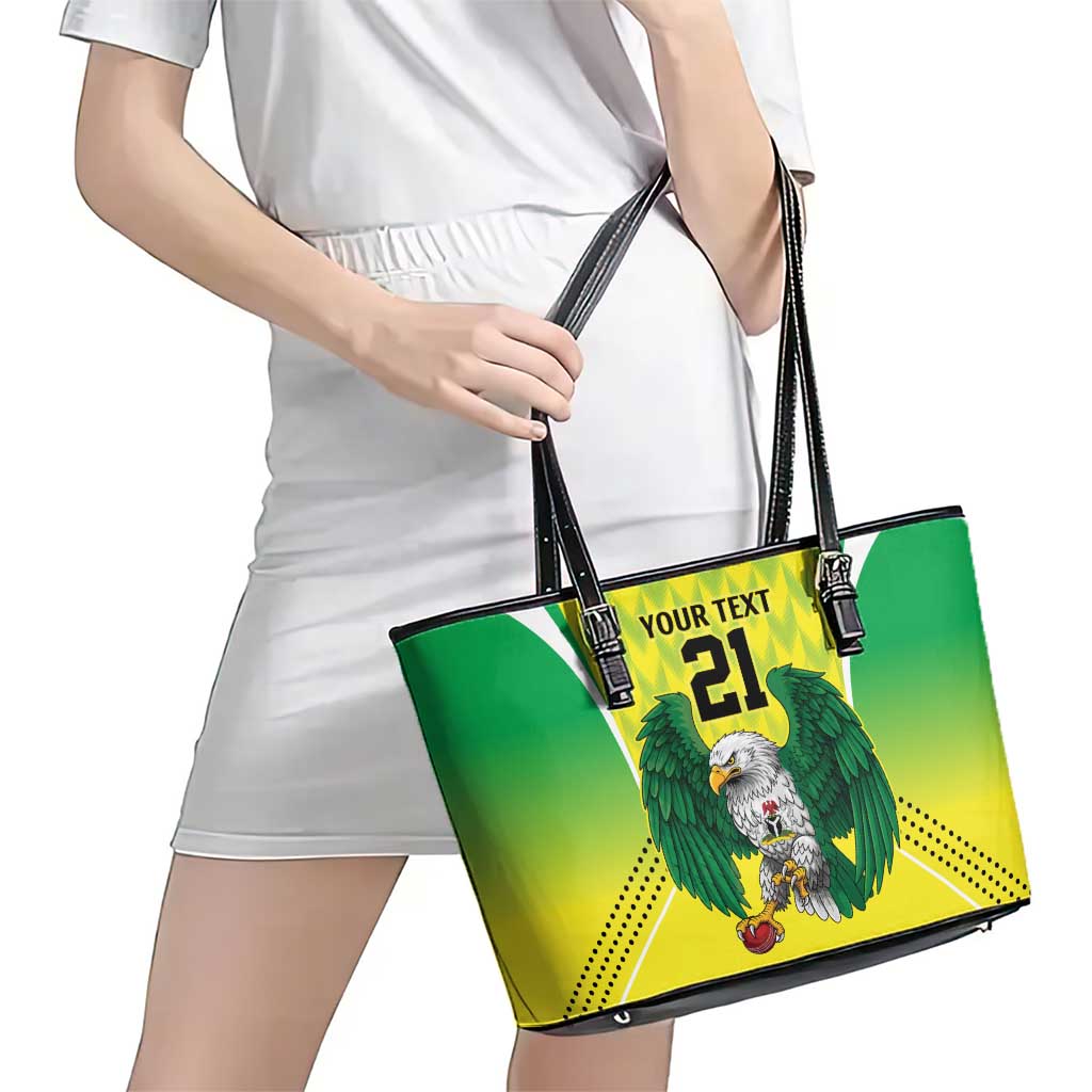 Nigeria Cricket Custom Leather Tote Bag Najeriya Yellow Greens Eagle - Wonder Print Shop