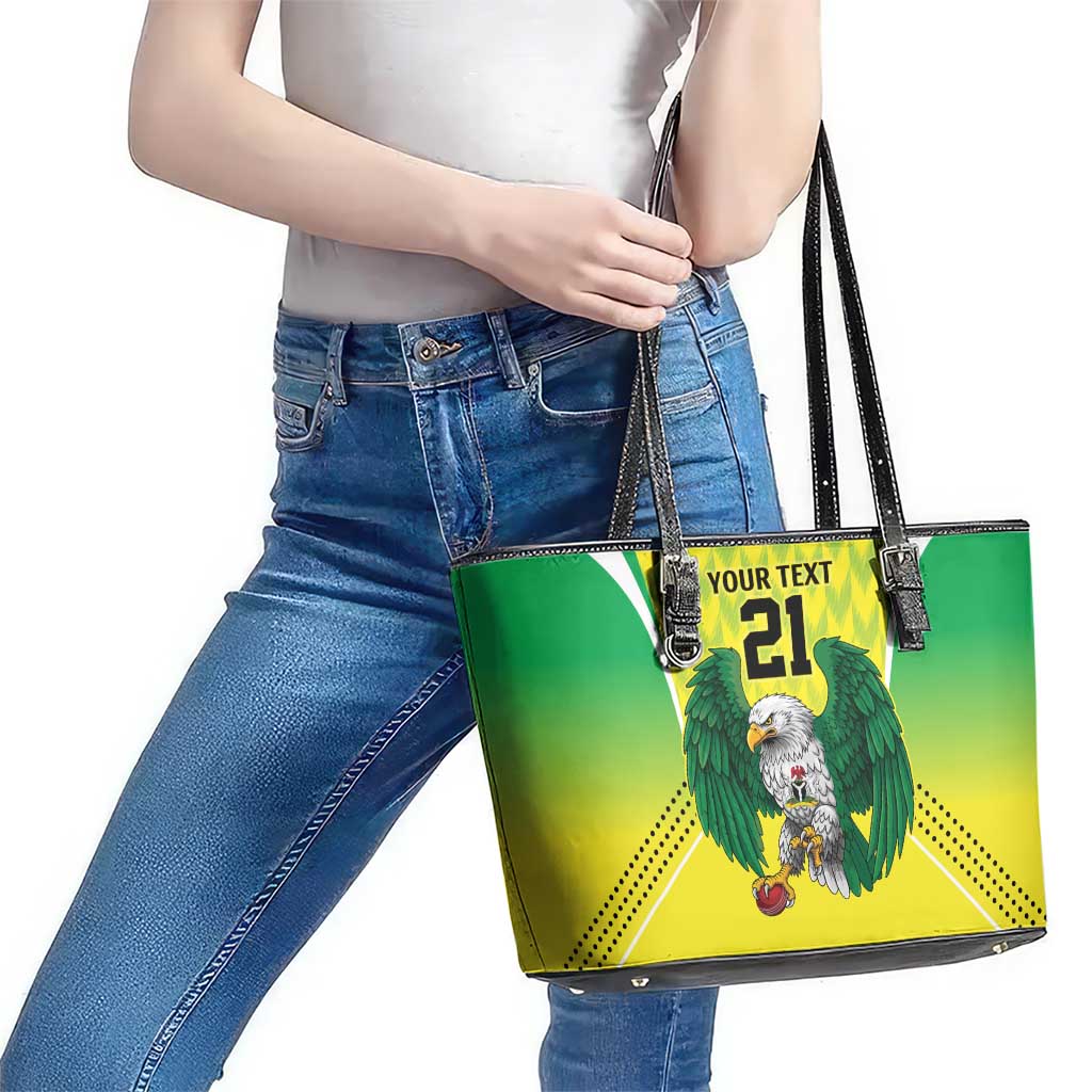Nigeria Cricket Custom Leather Tote Bag Najeriya Yellow Greens Eagle - Wonder Print Shop