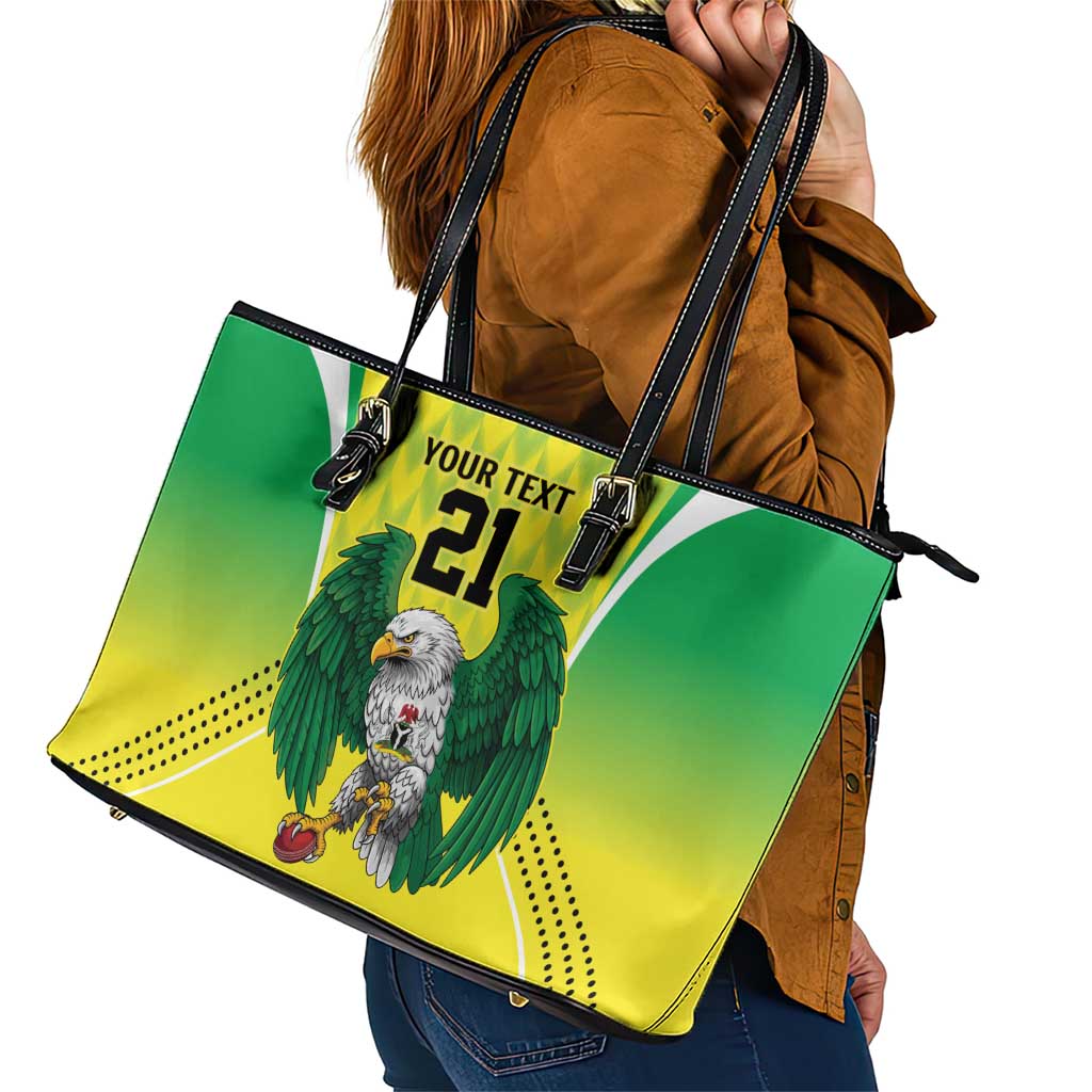 Nigeria Cricket Custom Leather Tote Bag Najeriya Yellow Greens Eagle - Wonder Print Shop