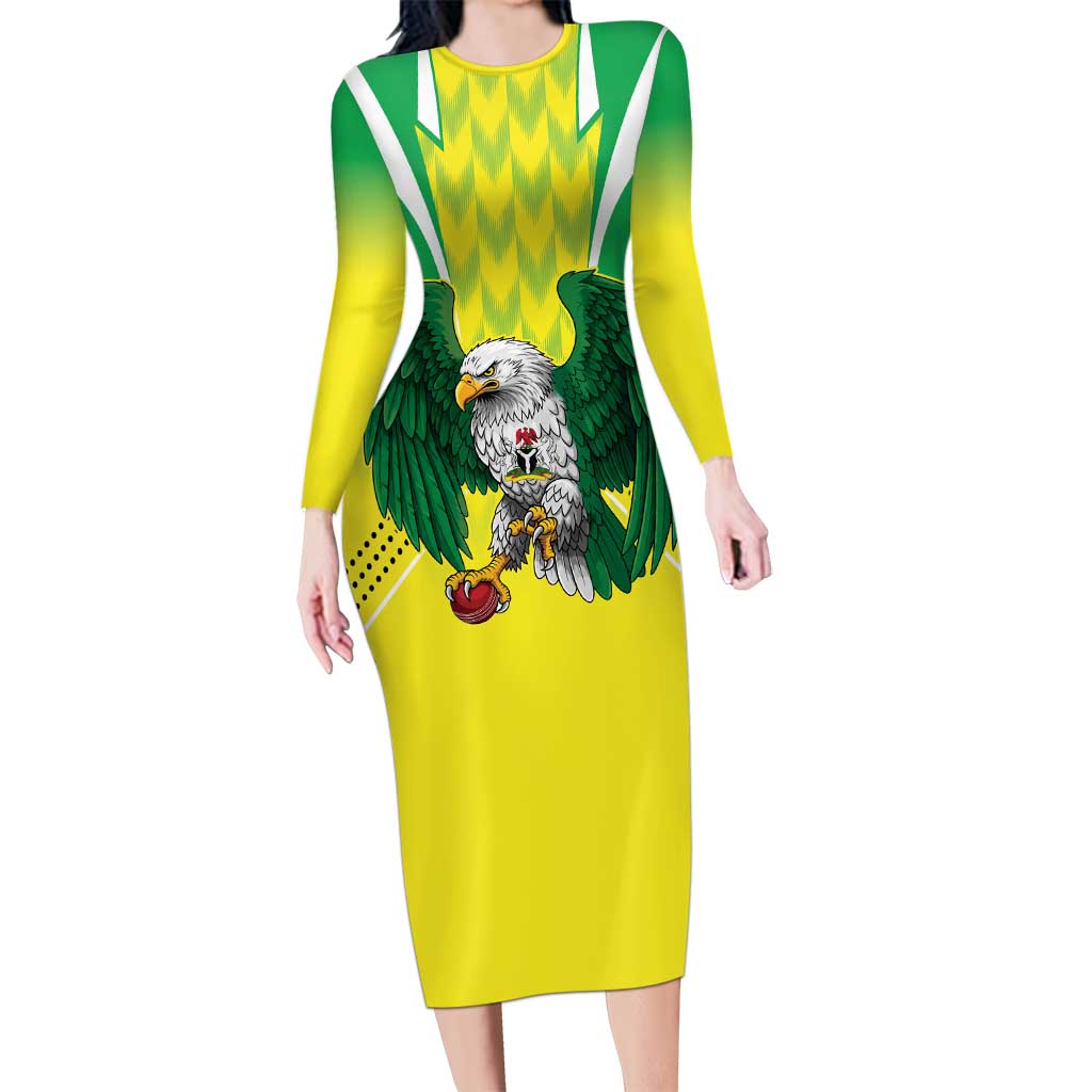 Nigeria Cricket Custom Long Sleeve Bodycon Dress Najeriya Yellow Greens Eagle - Wonder Print Shop
