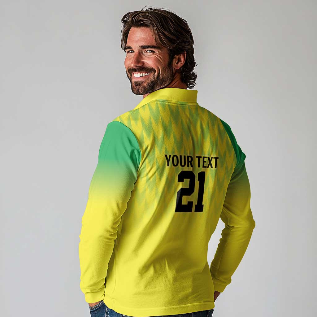 Nigeria Cricket Custom Long Sleeve Polo Shirt Najeriya Yellow Greens Eagle - Wonder Print Shop