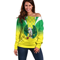 Nigeria Cricket Custom Off Shoulder Sweater Najeriya Yellow Greens Eagle - Wonder Print Shop