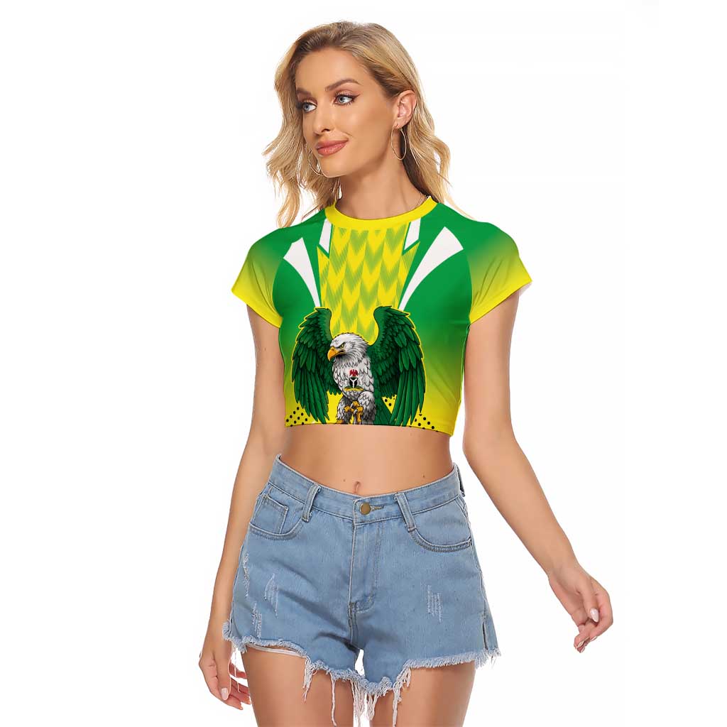 Nigeria Cricket Custom Raglan Cropped T Shirt Najeriya Yellow Greens Eagle - Wonder Print Shop