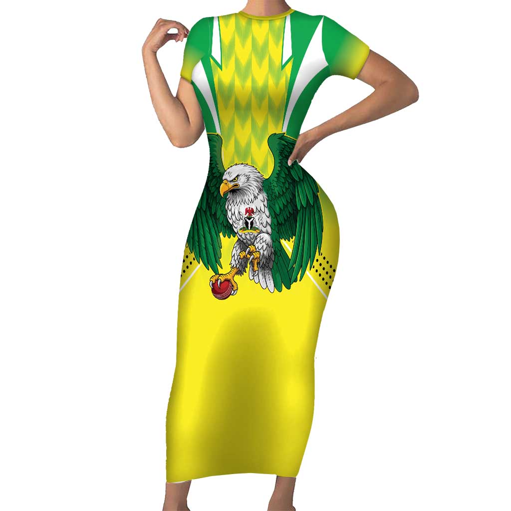 Nigeria Cricket Custom Short Sleeve Bodycon Dress Najeriya Yellow Greens Eagle - Wonder Print Shop