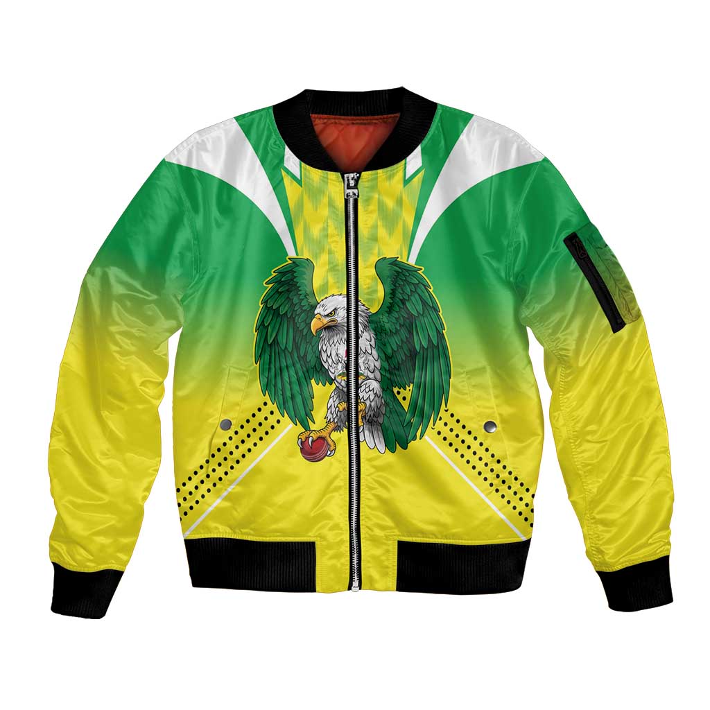 Nigeria Cricket Custom Sleeve Zip Bomber Jacket Najeriya Yellow Greens Eagle - Wonder Print Shop