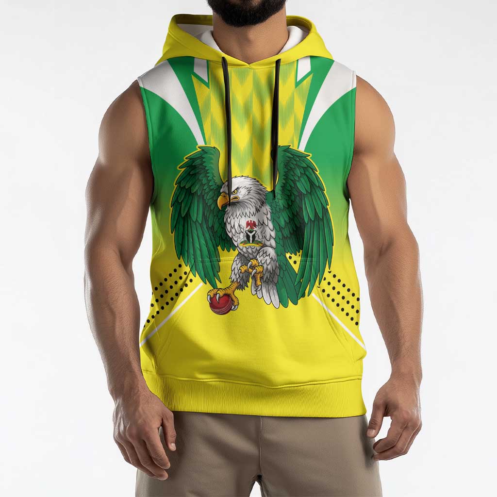 Nigeria Cricket Custom Sleeveless Hoodie Najeriya Yellow Greens Eagle - Wonder Print Shop