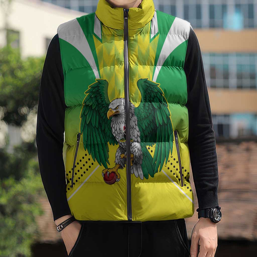 Nigeria Cricket Custom Sleeveless Puffer Jacket Najeriya Yellow Greens Eagle - Wonder Print Shop