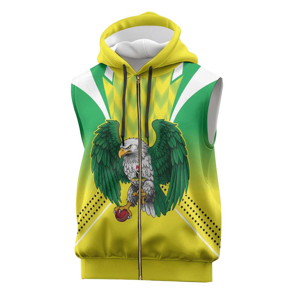 Nigeria Cricket Custom Sleeveless Zip Hoodie Najeriya Yellow Greens Eagle - Wonder Print Shop