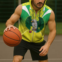 Nigeria Cricket Custom Sleeveless Zip Hoodie Najeriya Yellow Greens Eagle - Wonder Print Shop
