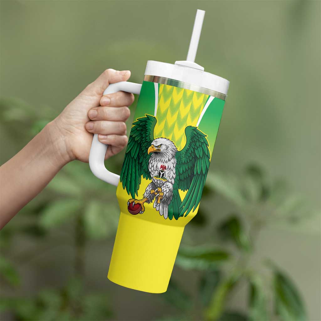 Nigeria Cricket Custom Tumbler With Handle Najeriya Yellow Greens Eagle - Wonder Print Shop