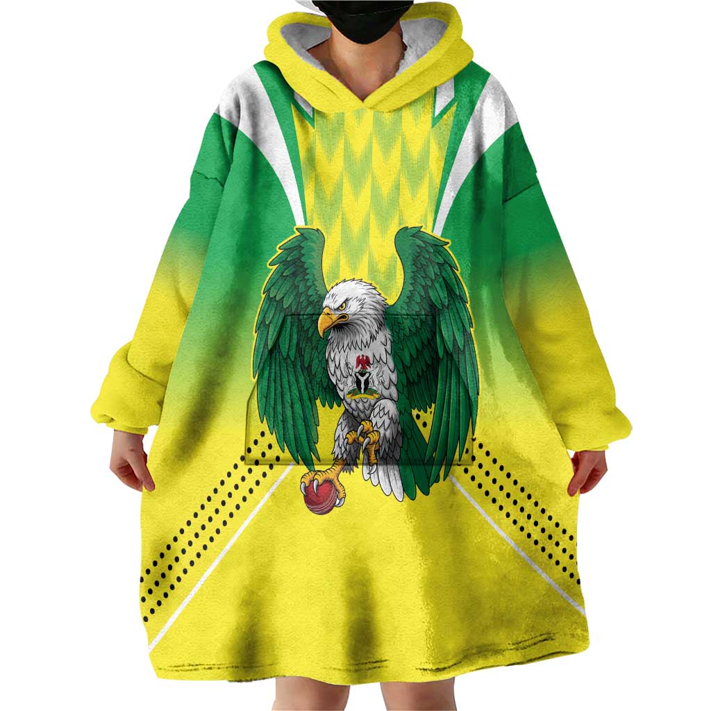 Nigeria Cricket Custom Wearable Blanket Hoodie Najeriya Yellow Greens Eagle - Wonder Print Shop