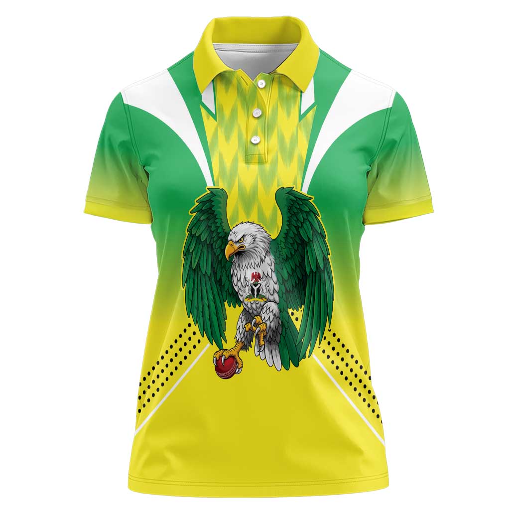 Nigeria Cricket Custom Women Polo Shirt Najeriya Yellow Greens Eagle - Wonder Print Shop