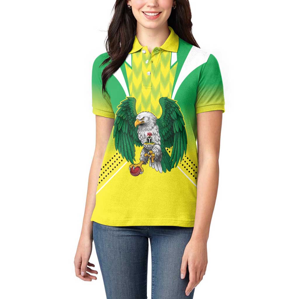 Nigeria Cricket Custom Women Polo Shirt Najeriya Yellow Greens Eagle - Wonder Print Shop