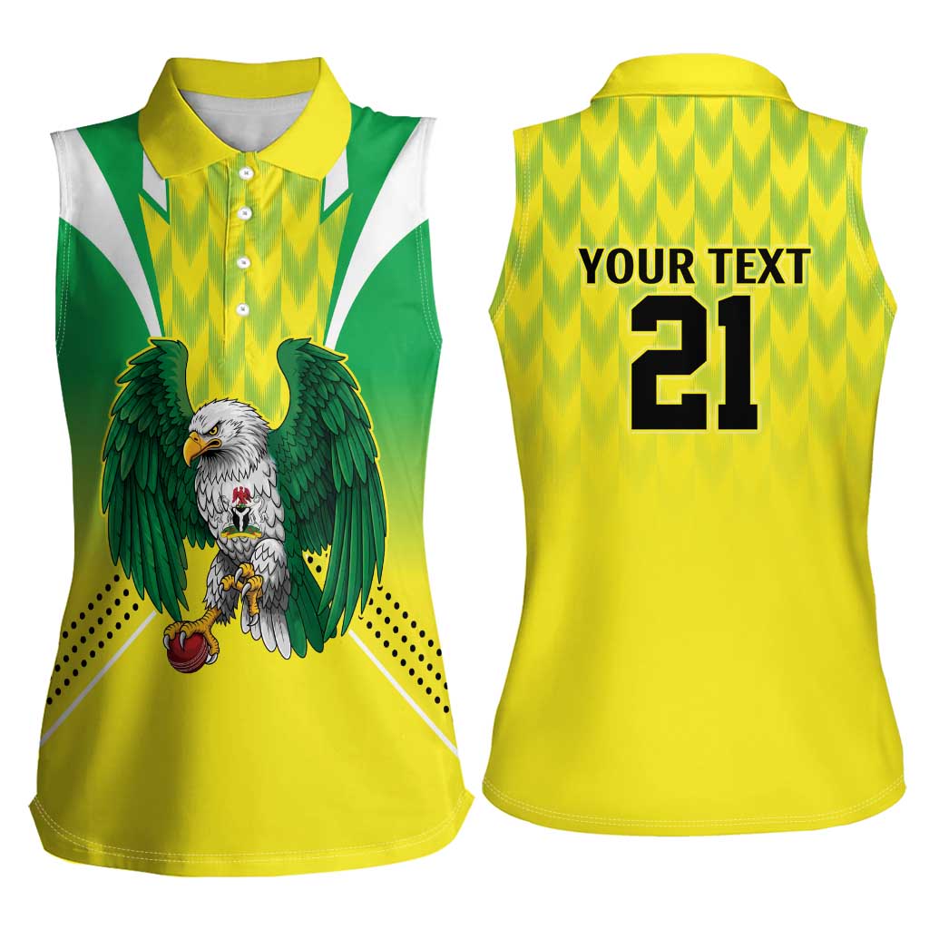 Nigeria Cricket Custom Women Sleeveless Polo Shirt Najeriya Yellow Greens Eagle - Wonder Print Shop