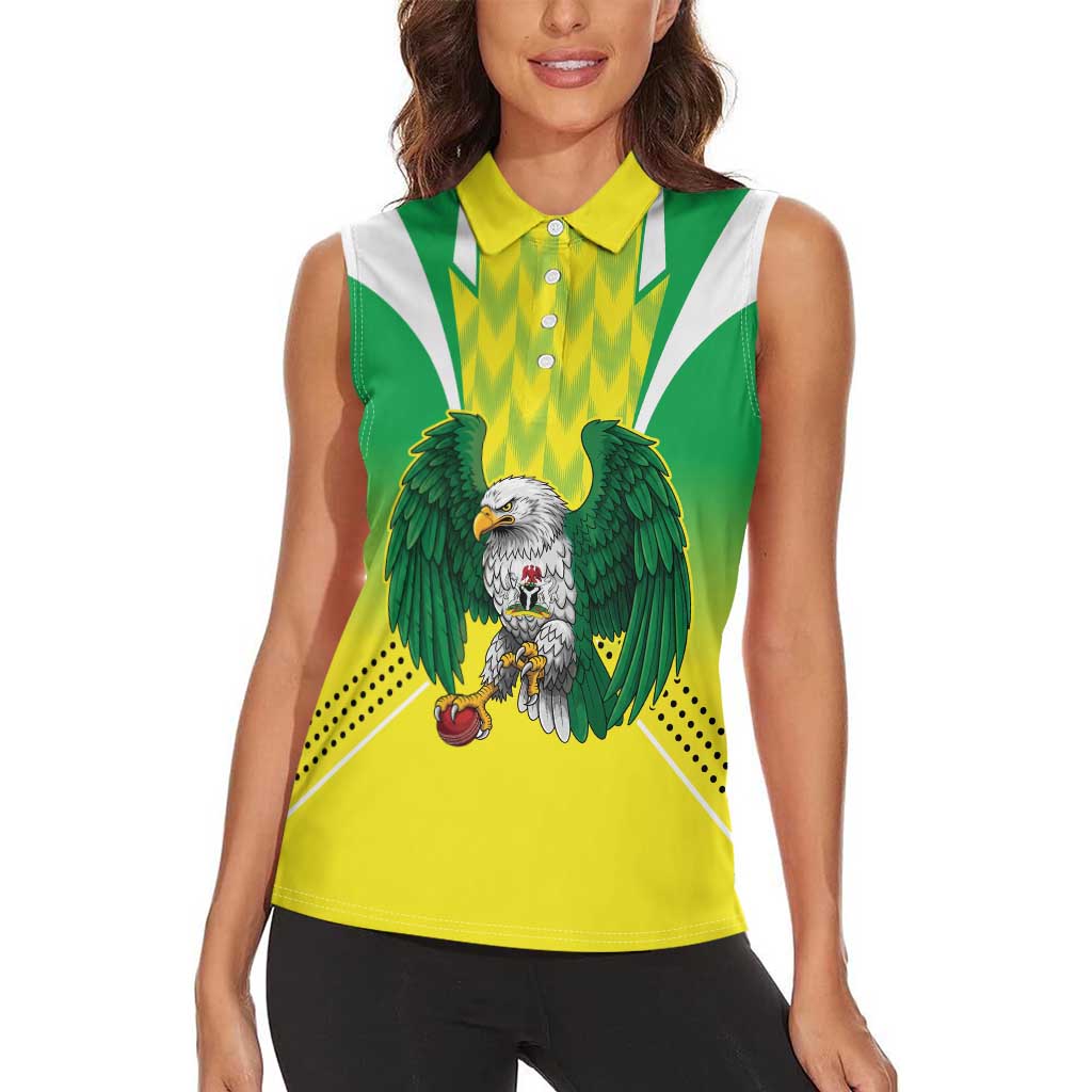 Nigeria Cricket Custom Women Sleeveless Polo Shirt Najeriya Yellow Greens Eagle - Wonder Print Shop
