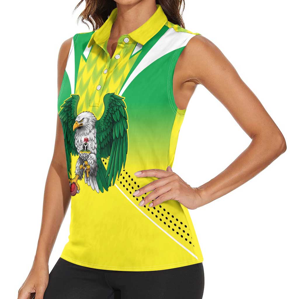 Nigeria Cricket Custom Women Sleeveless Polo Shirt Najeriya Yellow Greens Eagle - Wonder Print Shop