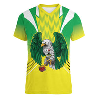 Nigeria Cricket Custom Women V-Neck T-Shirt Najeriya Yellow Greens Eagle - Wonder Print Shop