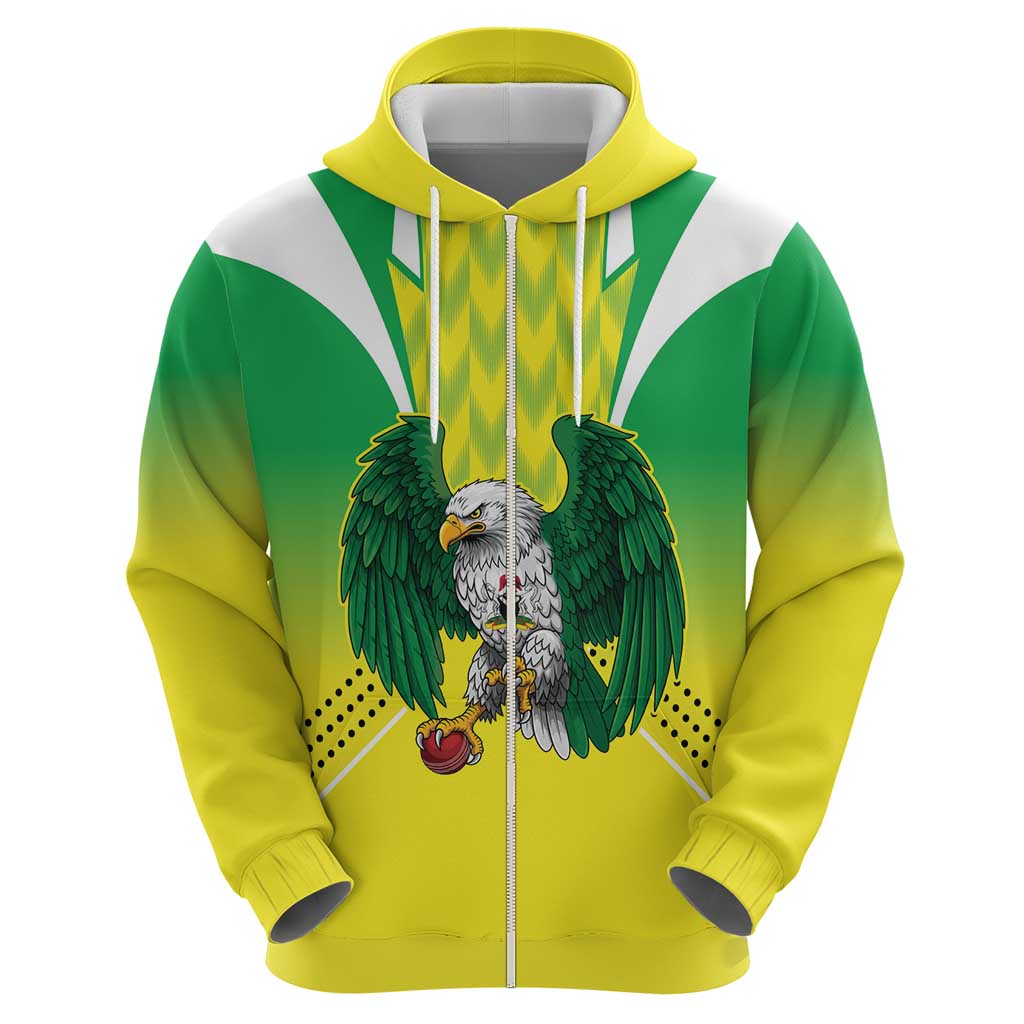 Nigeria Cricket Custom Zip Hoodie Najeriya Yellow Greens Eagle - Wonder Print Shop