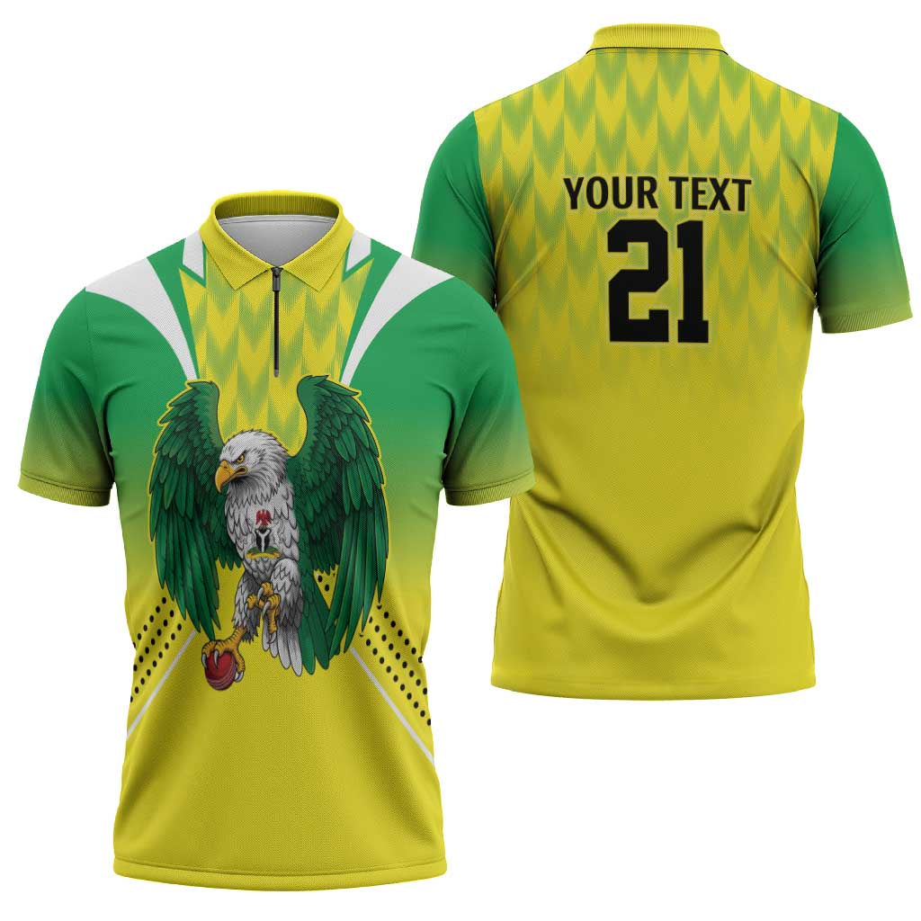 Nigeria Cricket Custom Zipper Polo Shirt Najeriya Yellow Greens Eagle - Wonder Print Shop