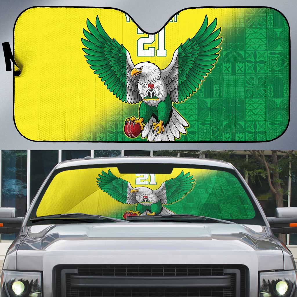 Nigeria Cricket Custom Auto Sun Shade Najeriya Angry Eagle Flag Motif - Wonder Print Shop