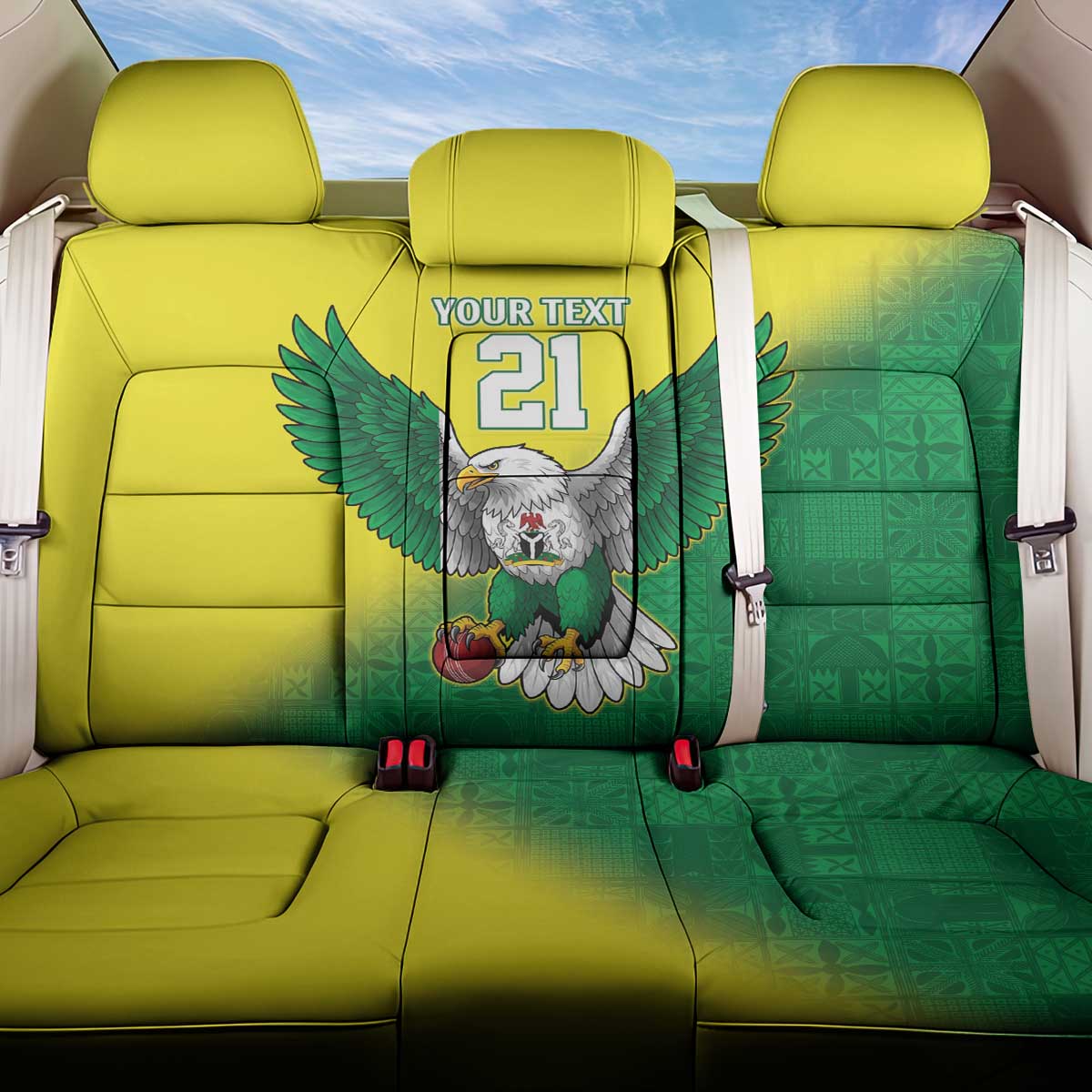 Nigeria Cricket Custom Back Car Seat Cover Najeriya Angry Eagle Flag Motif - Wonder Print Shop