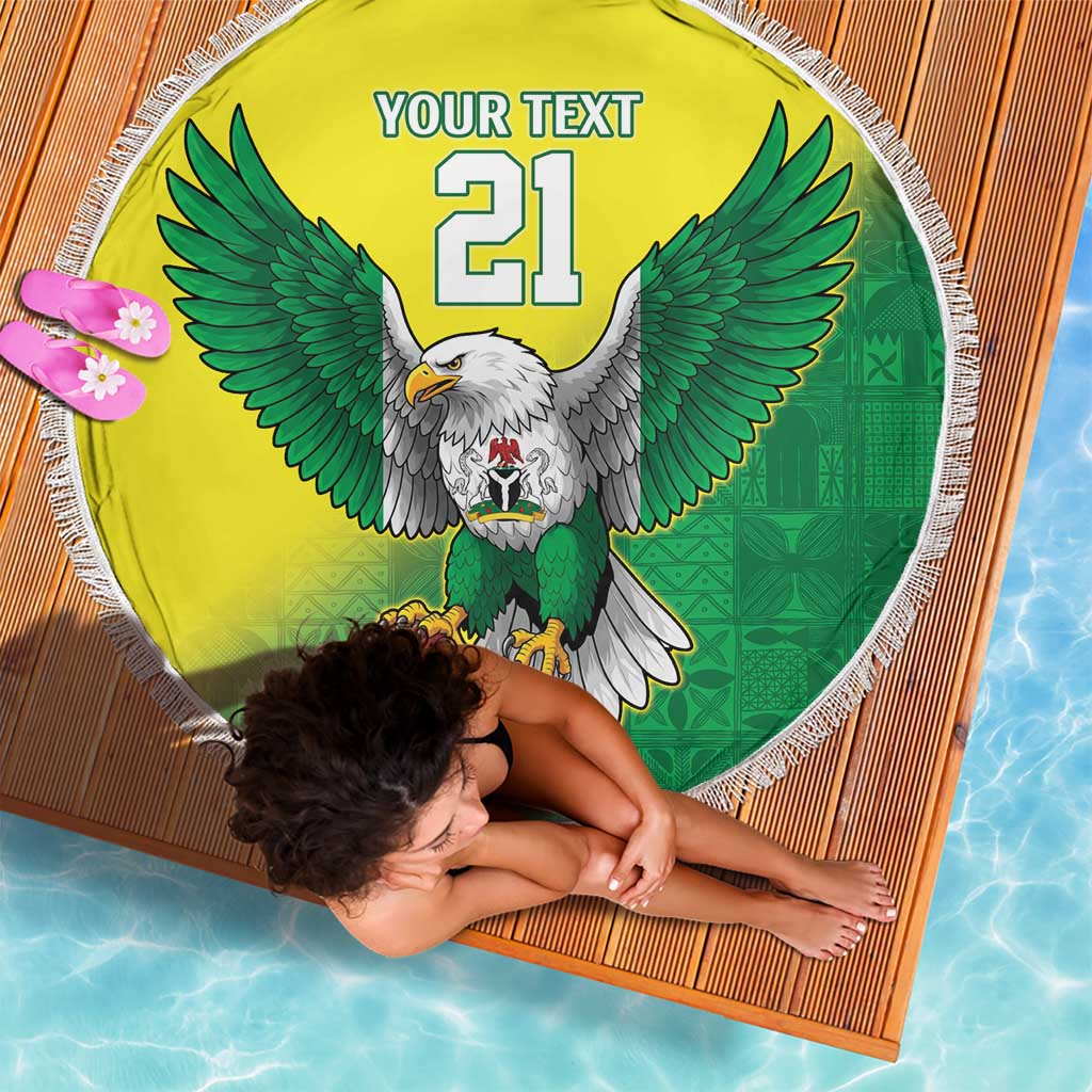Nigeria Cricket Custom Beach Blanket Najeriya Angry Eagle Flag Motif - Wonder Print Shop