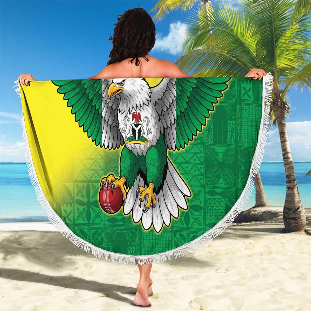 Nigeria Cricket Custom Beach Blanket Najeriya Angry Eagle Flag Motif - Wonder Print Shop