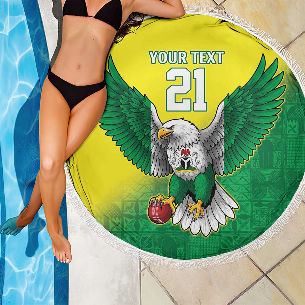 Nigeria Cricket Custom Beach Blanket Najeriya Angry Eagle Flag Motif - Wonder Print Shop