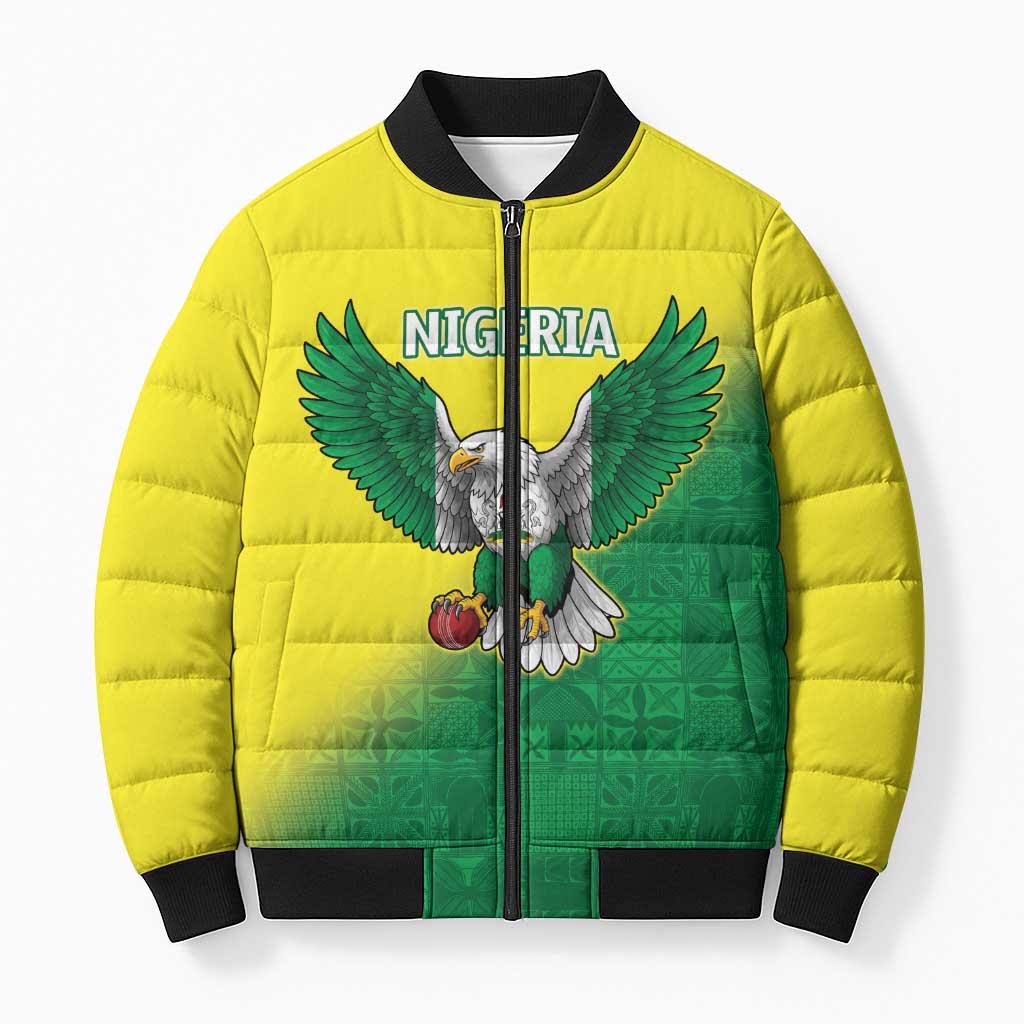 Nigeria Cricket Custom Bomber Puffer Jacket Najeriya Angry Eagle Flag Motif - Wonder Print Shop