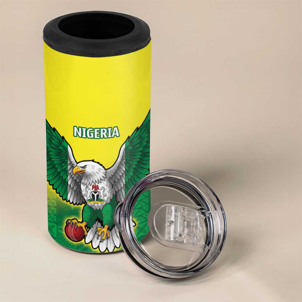 Nigeria Cricket Custom 4 in 1 Can Cooler Tumbler Najeriya Angry Eagle Flag Motif - Wonder Print Shop