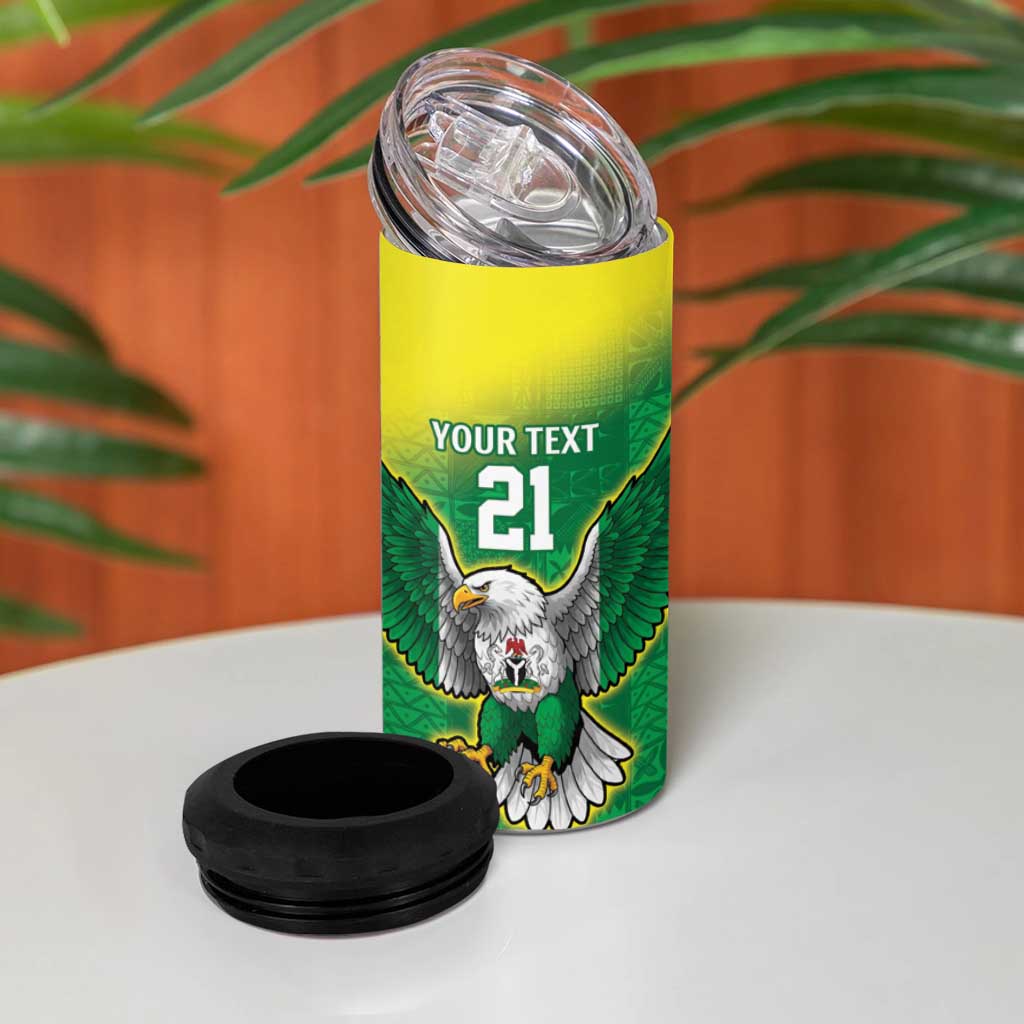 Nigeria Cricket Custom 4 in 1 Can Cooler Tumbler Najeriya Angry Eagle Flag Motif - Wonder Print Shop