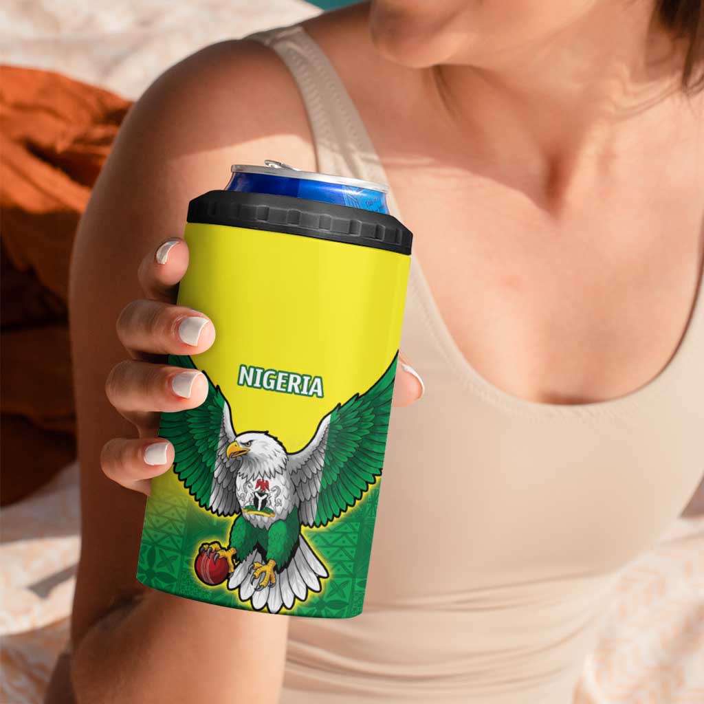 Nigeria Cricket Custom 4 in 1 Can Cooler Tumbler Najeriya Angry Eagle Flag Motif - Wonder Print Shop