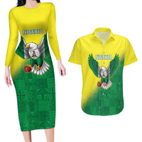 Nigeria Cricket Custom Couples Matching Long Sleeve Bodycon Dress and Hawaiian Shirt Najeriya Angry Eagle Flag Motif - Wonder Print Shop