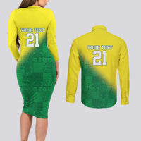 Nigeria Cricket Custom Couples Matching Long Sleeve Bodycon Dress and Long Sleeve Button Shirt Najeriya Angry Eagle Flag Motif - Wonder Print Shop
