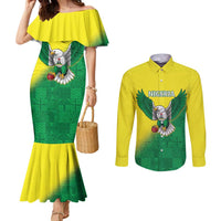 Nigeria Cricket Custom Couples Matching Mermaid Dress and Long Sleeve Button Shirt Najeriya Angry Eagle Flag Motif - Wonder Print Shop