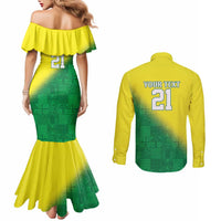 Nigeria Cricket Custom Couples Matching Mermaid Dress and Long Sleeve Button Shirt Najeriya Angry Eagle Flag Motif - Wonder Print Shop