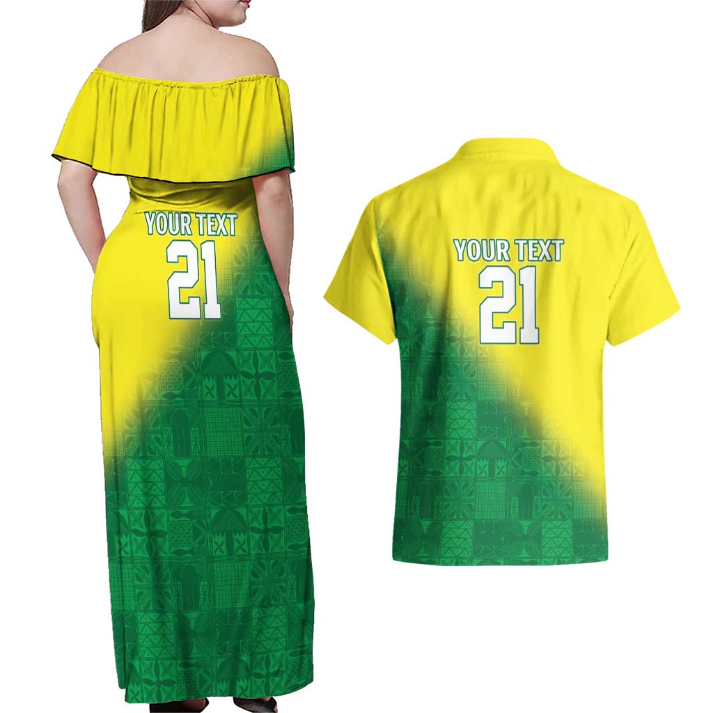 Nigeria Cricket Custom Couples Matching Off Shoulder Maxi Dress and Hawaiian Shirt Najeriya Angry Eagle Flag Motif - Wonder Print Shop