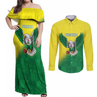 Nigeria Cricket Custom Couples Matching Off Shoulder Maxi Dress and Long Sleeve Button Shirt Najeriya Angry Eagle Flag Motif - Wonder Print Shop