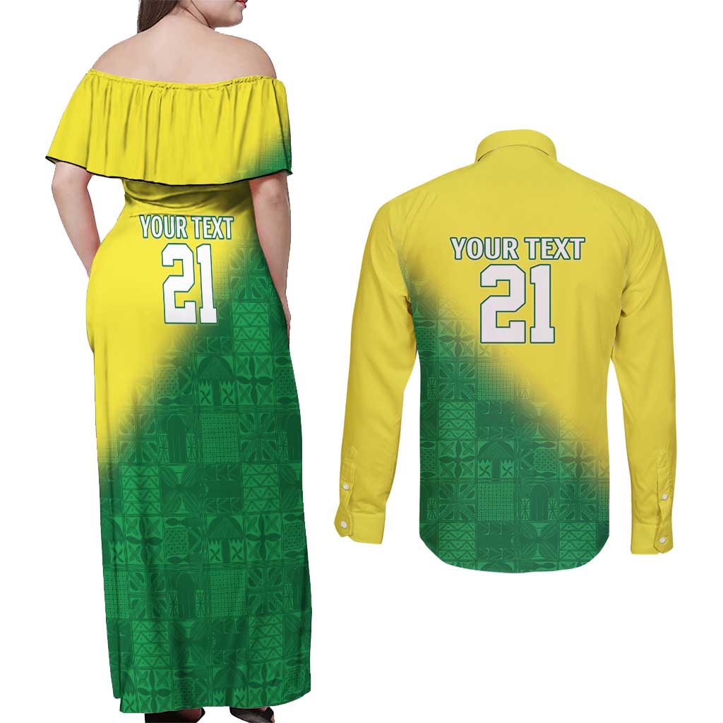 Nigeria Cricket Custom Couples Matching Off Shoulder Maxi Dress and Long Sleeve Button Shirt Najeriya Angry Eagle Flag Motif - Wonder Print Shop