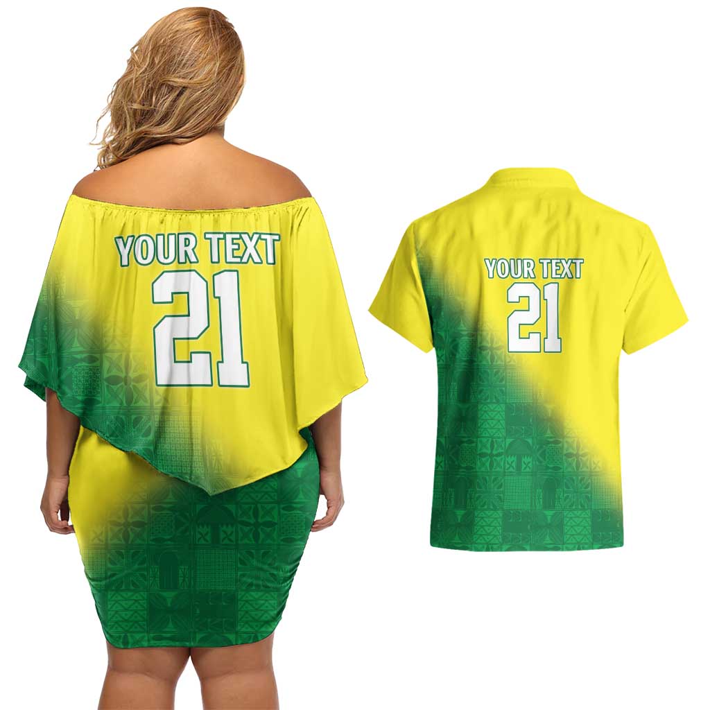 Nigeria Cricket Custom Couples Matching Off Shoulder Short Dress and Hawaiian Shirt Najeriya Angry Eagle Flag Motif - Wonder Print Shop