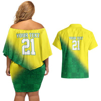 Nigeria Cricket Custom Couples Matching Off Shoulder Short Dress and Hawaiian Shirt Najeriya Angry Eagle Flag Motif - Wonder Print Shop