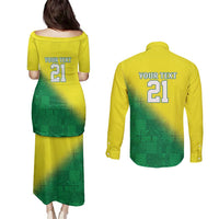 Nigeria Cricket Custom Couples Matching Puletasi and Long Sleeve Button Shirt Najeriya Angry Eagle Flag Motif - Wonder Print Shop