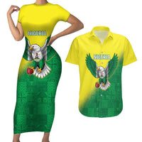 Nigeria Cricket Custom Couples Matching Short Sleeve Bodycon Dress and Hawaiian Shirt Najeriya Angry Eagle Flag Motif - Wonder Print Shop