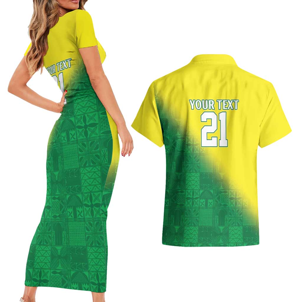 Nigeria Cricket Custom Couples Matching Short Sleeve Bodycon Dress and Hawaiian Shirt Najeriya Angry Eagle Flag Motif - Wonder Print Shop