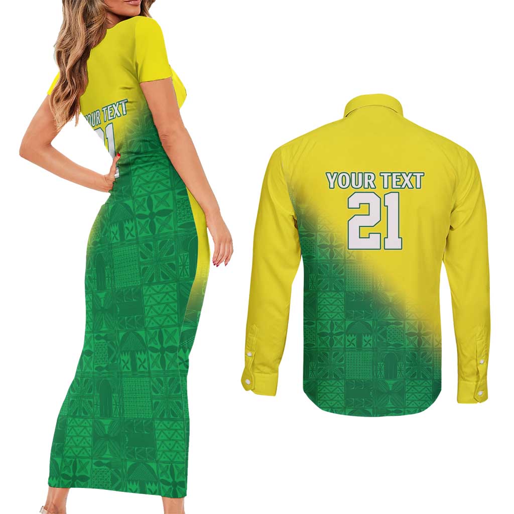 Nigeria Cricket Custom Couples Matching Short Sleeve Bodycon Dress and Long Sleeve Button Shirt Najeriya Angry Eagle Flag Motif - Wonder Print Shop