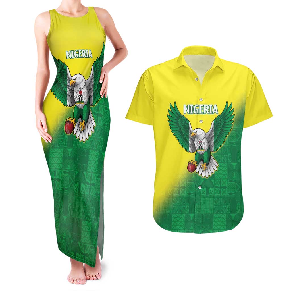 Nigeria Cricket Custom Couples Matching Tank Maxi Dress and Hawaiian Shirt Najeriya Angry Eagle Flag Motif - Wonder Print Shop