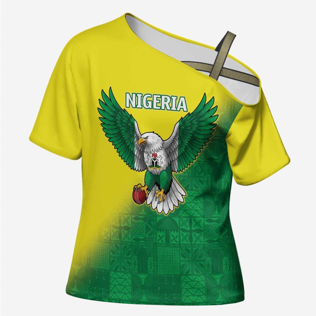 Nigeria Cricket Custom Cross Shoulder Shirt Najeriya Angry Eagle Flag Motif - Wonder Print Shop