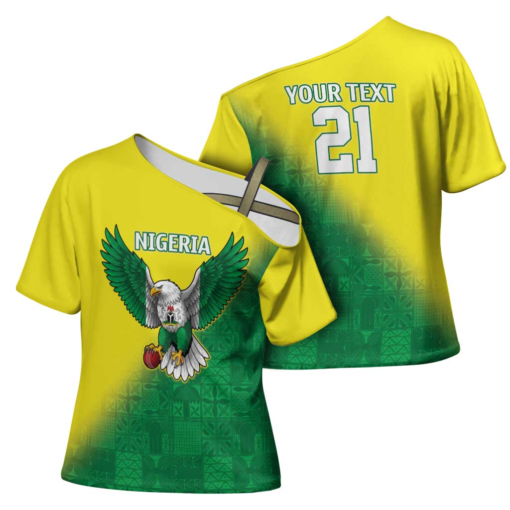 Nigeria Cricket Custom Cross Shoulder Shirt Najeriya Angry Eagle Flag Motif - Wonder Print Shop